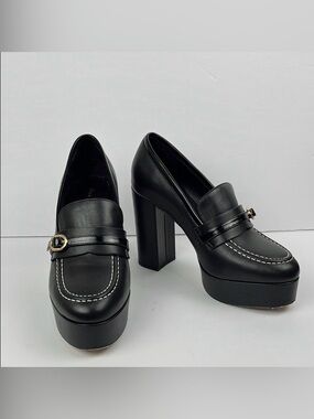 Dee Ocleppo Lola Leather Platform Loafers Heeled Pumps 8 Preppy Y2K 90s Grunge